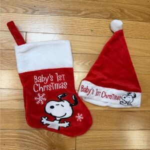Snoopy Peanuts Baby’s First Christmas stocking and hat